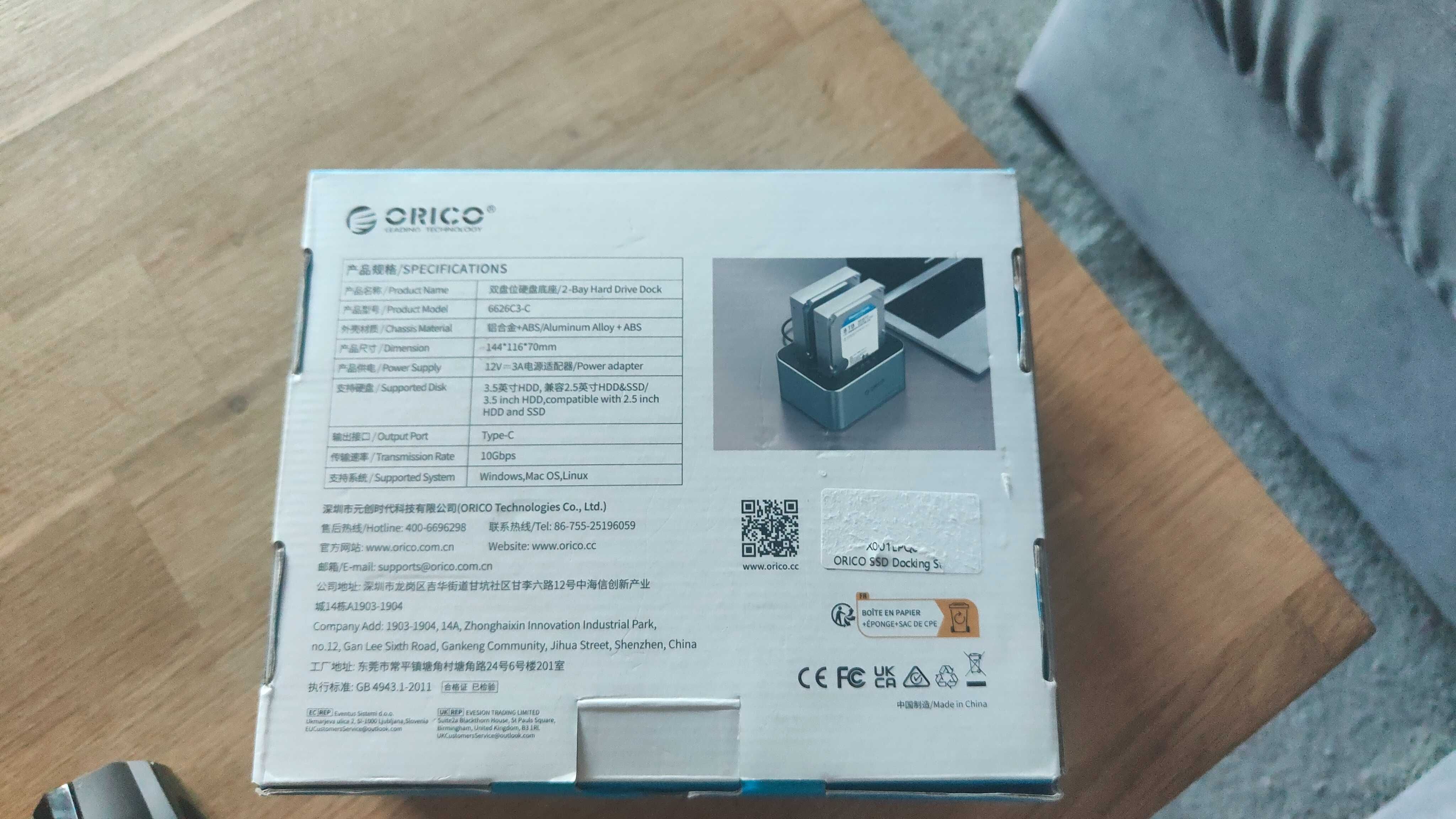 Stacja dokująca Orico 6626C3-C na 2 dyski z funkcją klonowania offline