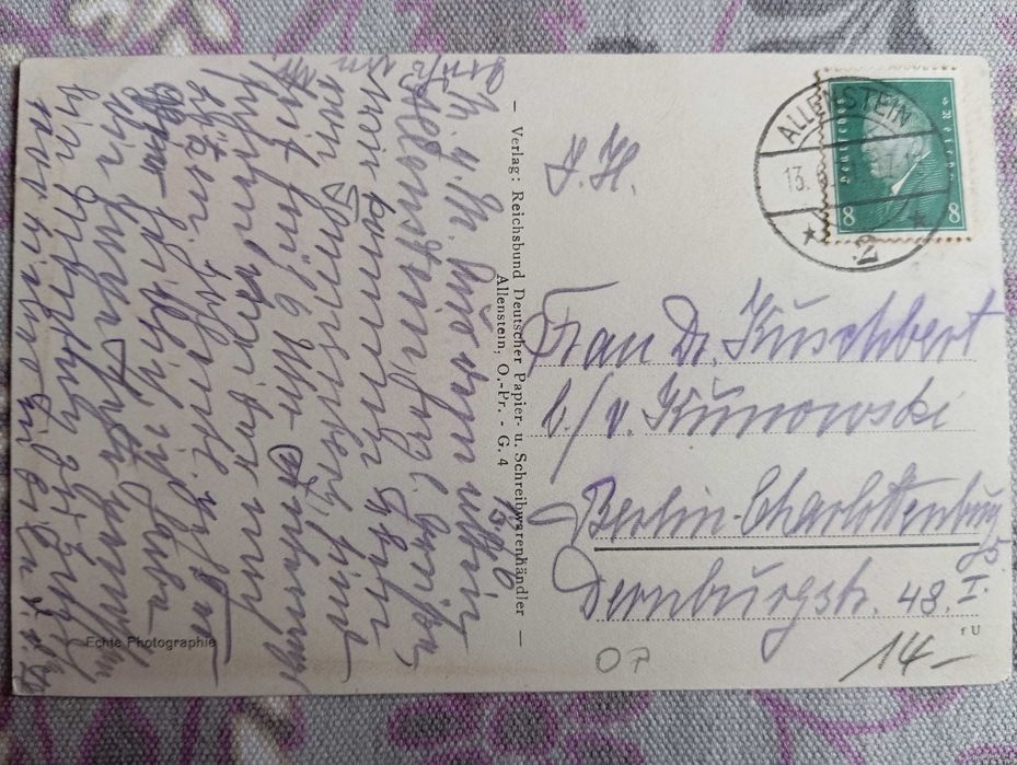 Stara Pocztówka Allenstein (Olsztyn). Widok miasta. Rok 1931. Oryginał