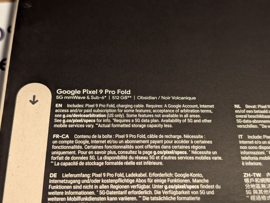 Google Pixel 9 Pro Fold 512 GB Obsidian EU версія Neverlock Новий
