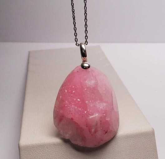 Srebrna zawieszka Geoda Kwarc różowy