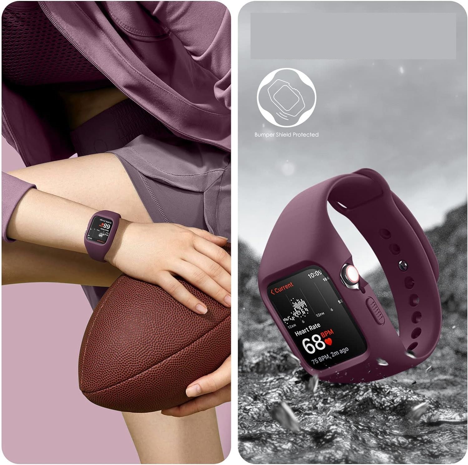Pasek + Etui Suritch do Apple Watch 4/5/6/7/8/SE 44/45mm, bordowy