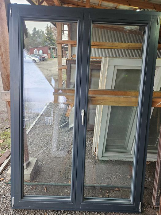 DRZWI/OKNO Balkonowe Drewniane 3-szyby Dwuskrzydłowe 140x203 Antracyt