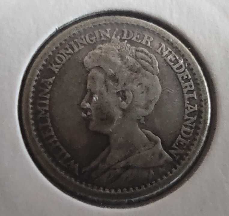 Moneta srebrna Holandia 25 centów cents 1918 rok ładna srebro ag