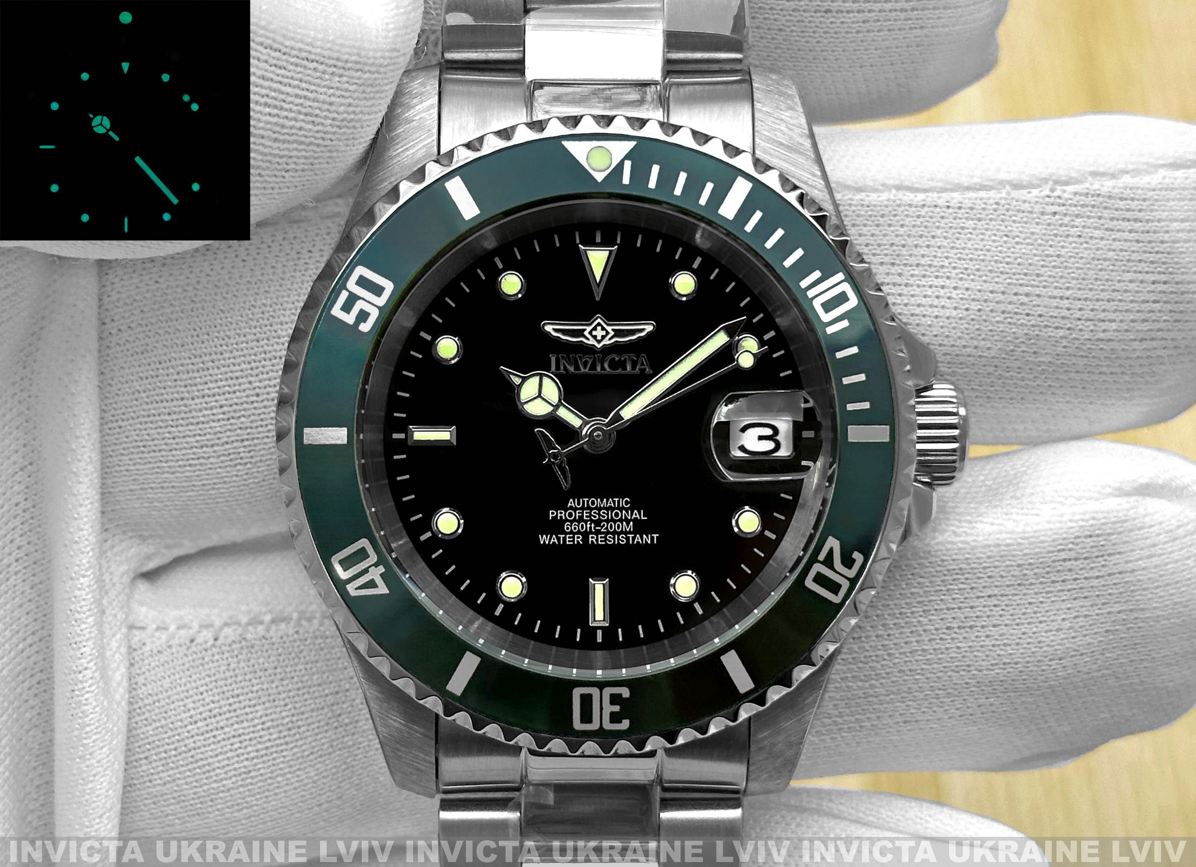 Мужские часы Invicta 35693 Pro Diver Automatic 40 мм. Green 200 MT