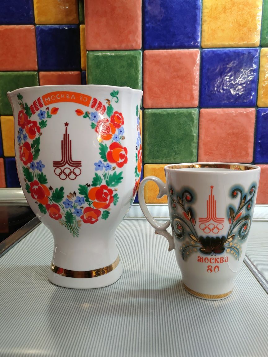 Олимпиада 80 Мишка Олимпийский чашка и ваза большие