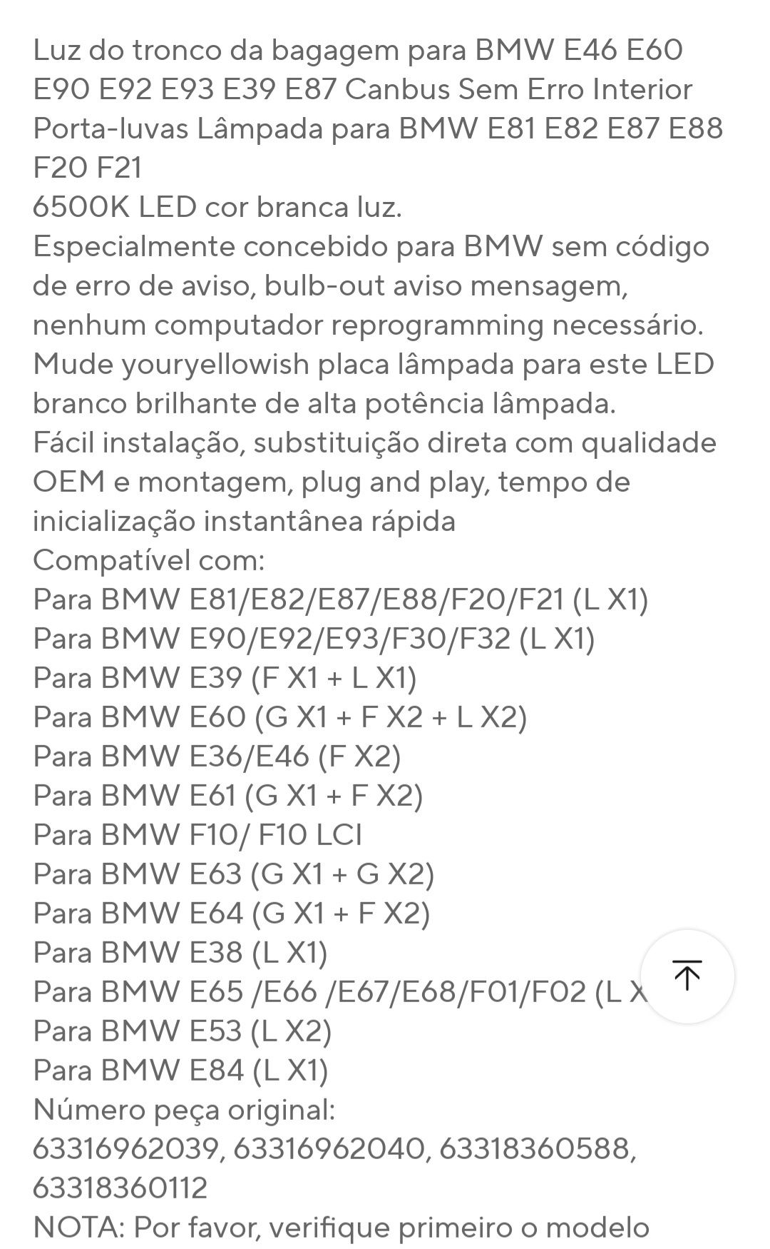 Bmw luz led mala e porta luvas