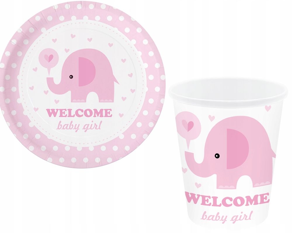 zestaw baby shower słonik kubki talerzyki balony
