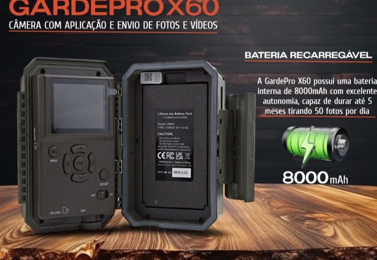Gardepro x60p com bateria 8000mah camera de caça