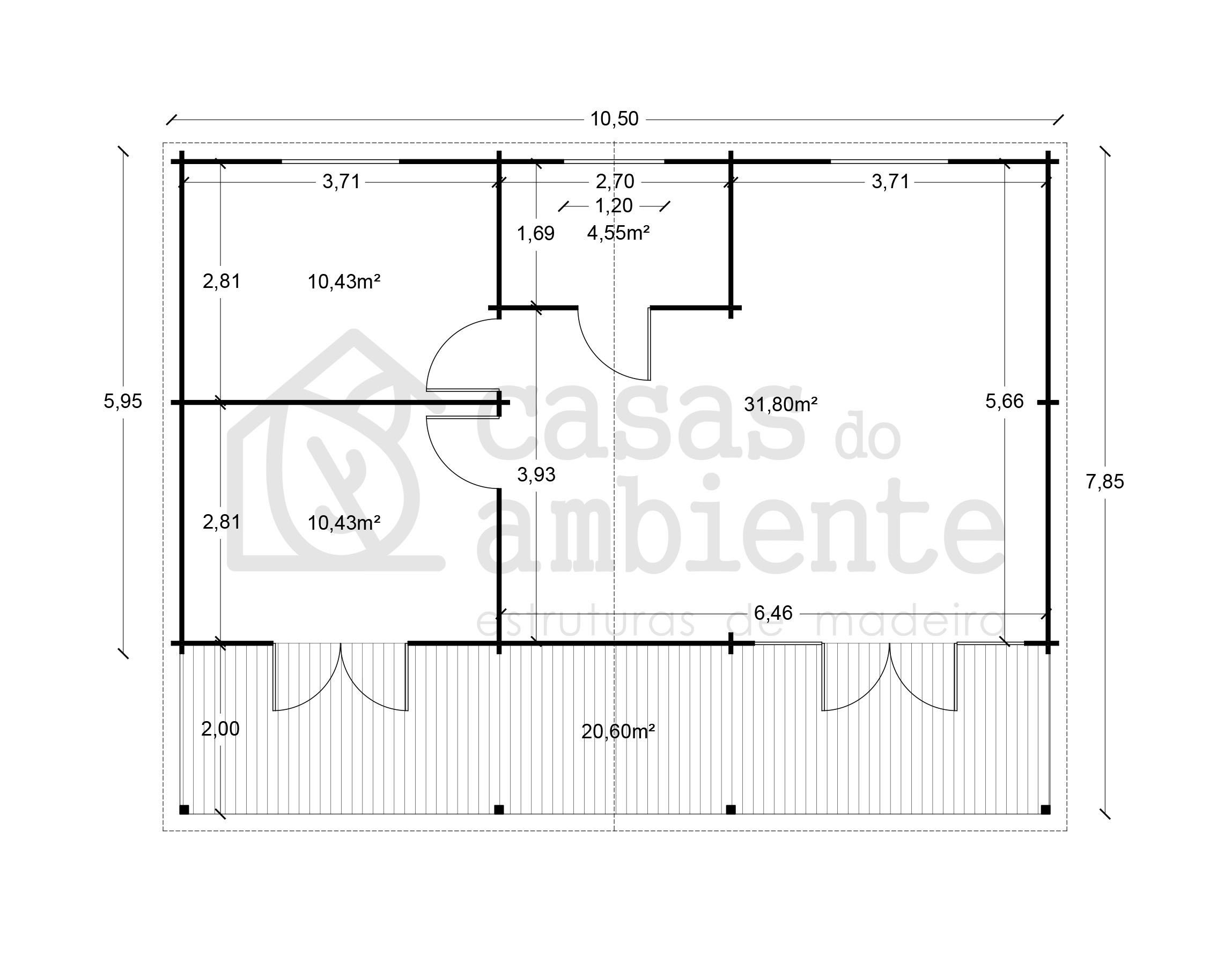 Casa de Madeira 60m2 (Pinho Nórdico Maciço)