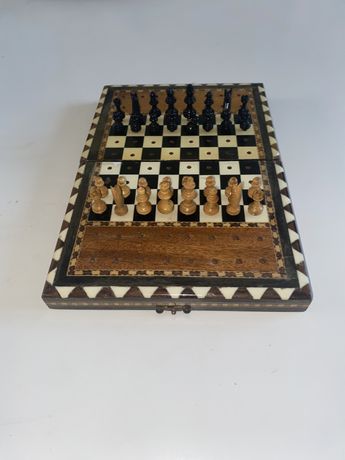 Stare szachy kieszonkowe drewno vintage gra