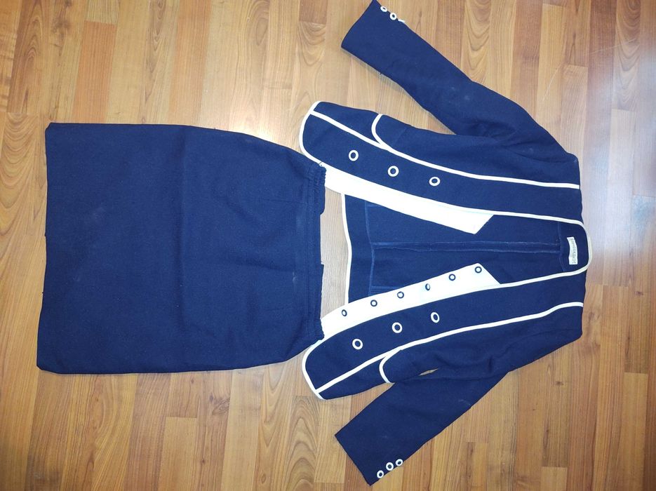 GARSONKA WYJŚĆ. GRANAT BIAŁE WSTAWKI roz.XL żakiet spódnica st.b.dobry