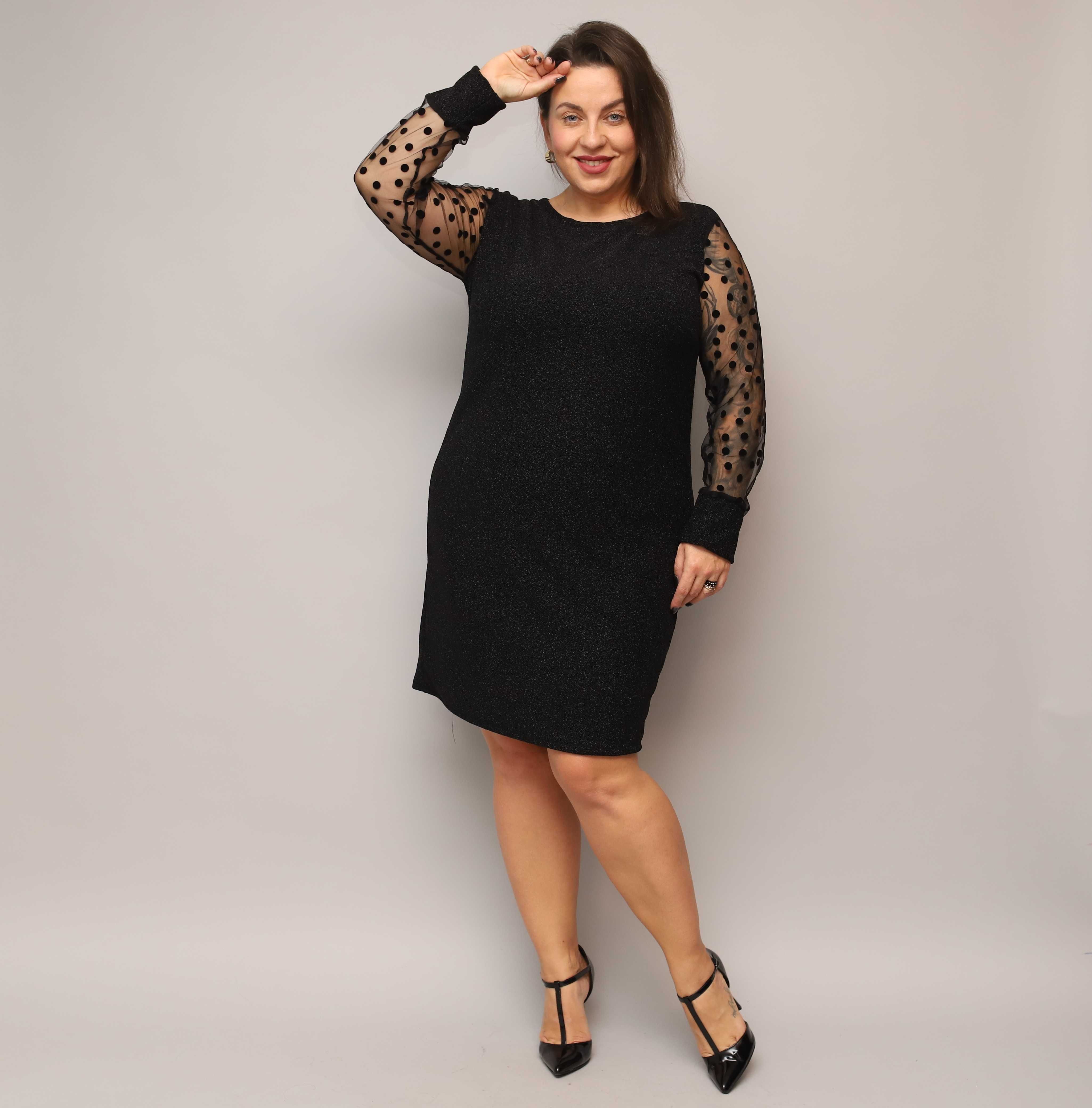 Piękne sukienki PLUS SIZE. Siateczkowe rękawy. 2XL-4XL