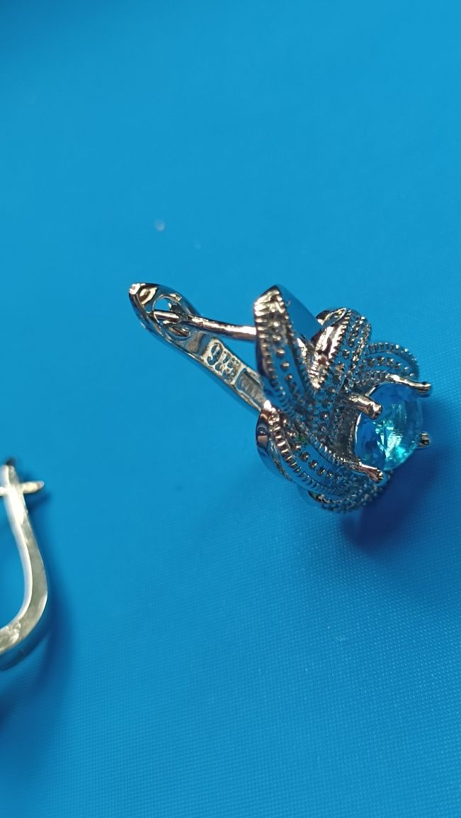 Сережки,серьги ,блакитний камінь,925 проба