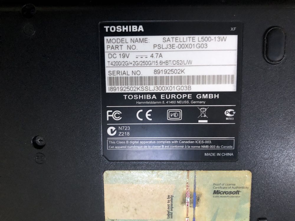 Computador portátil Toshiba Satellite L500-13w