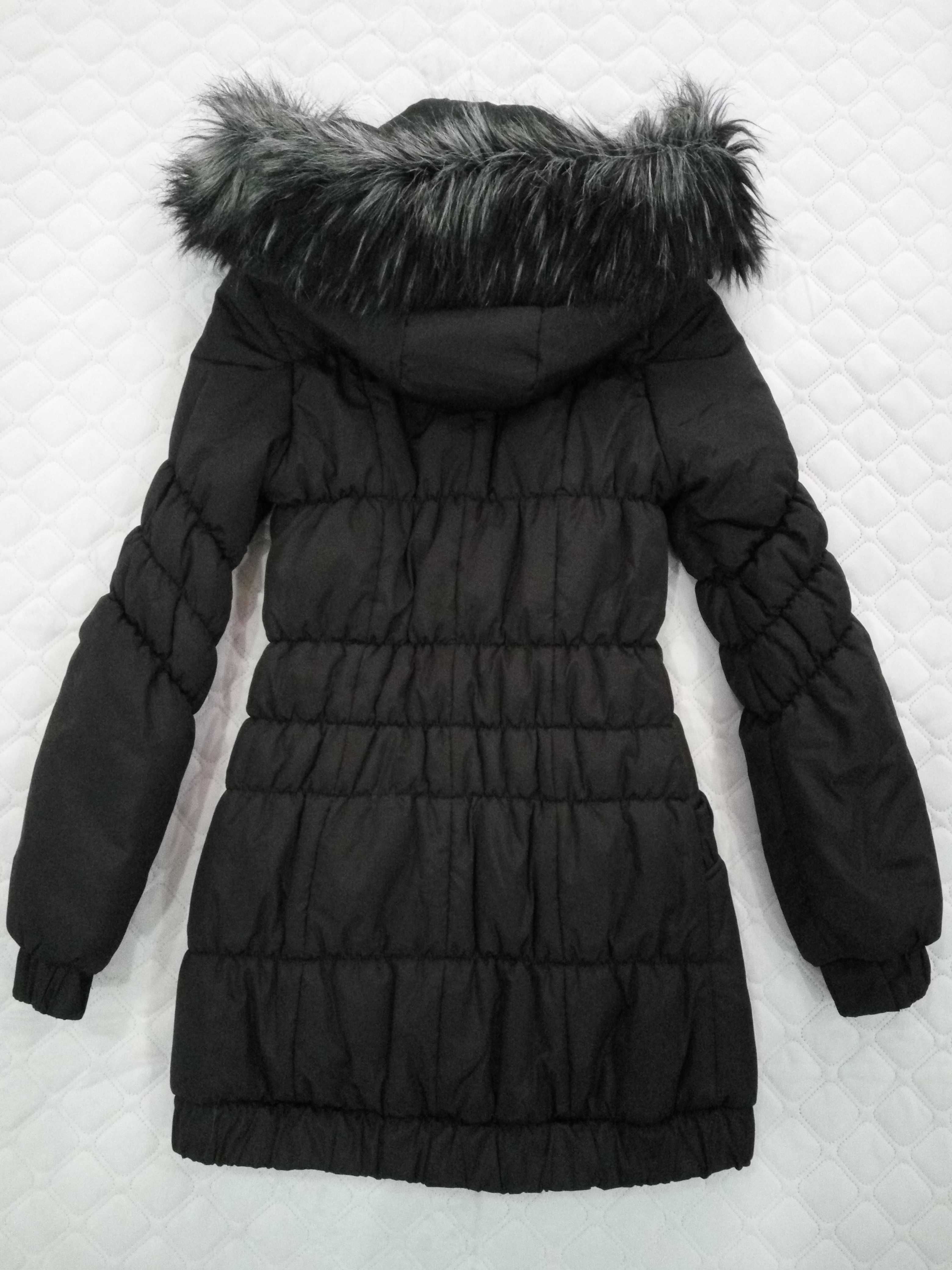 Черная теплая куртка осень-зима, с капюшоном, XXS-XS