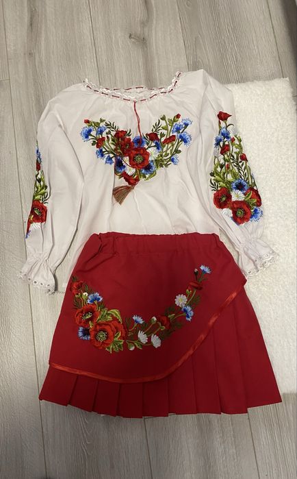 Вишиванка дитяча рубашка і юбка костюм (на 6-8 років)