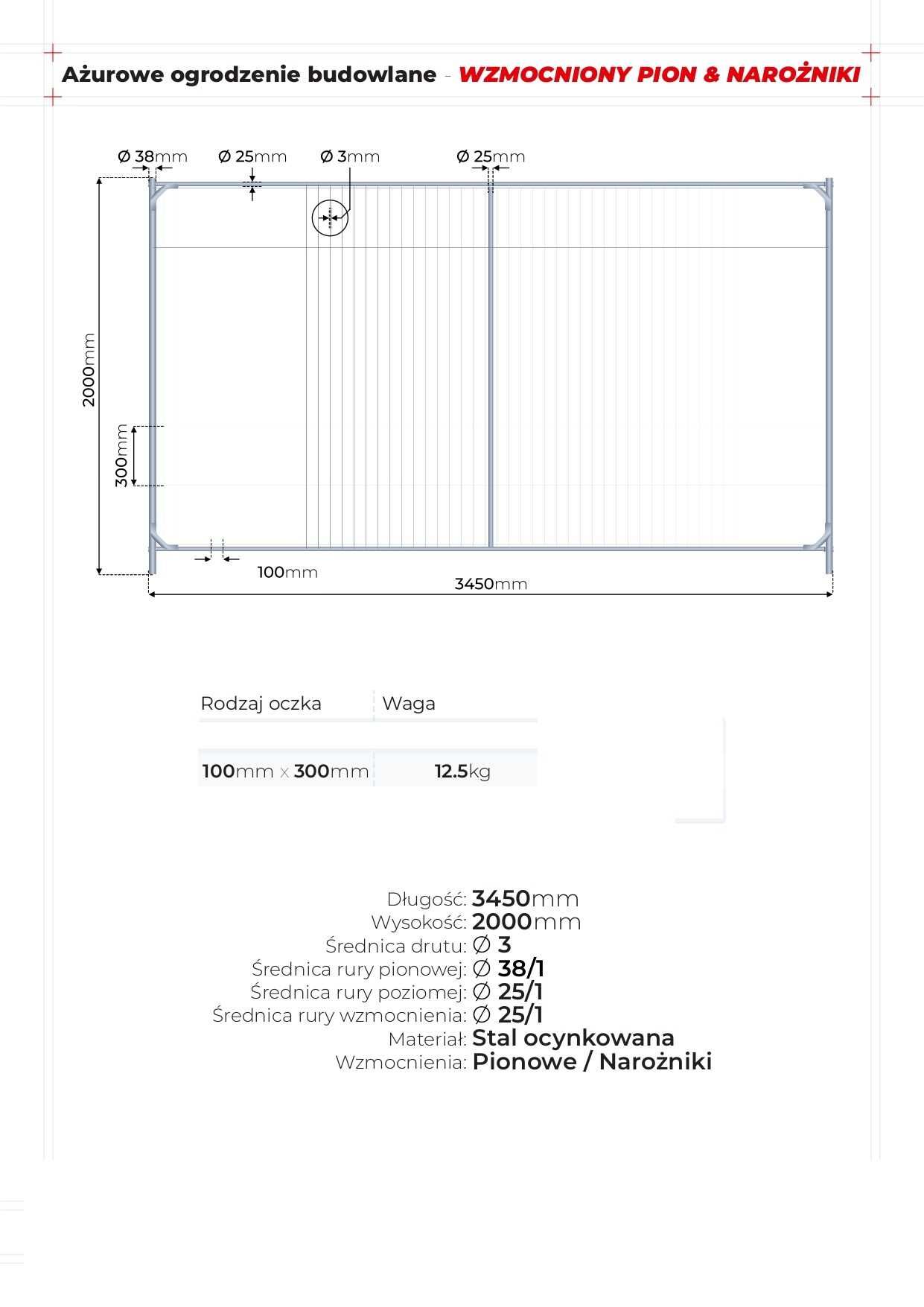 Panel Płot Balustrada 3,5x2m ZESTAW 105mb wzmocnione narożniki i pion