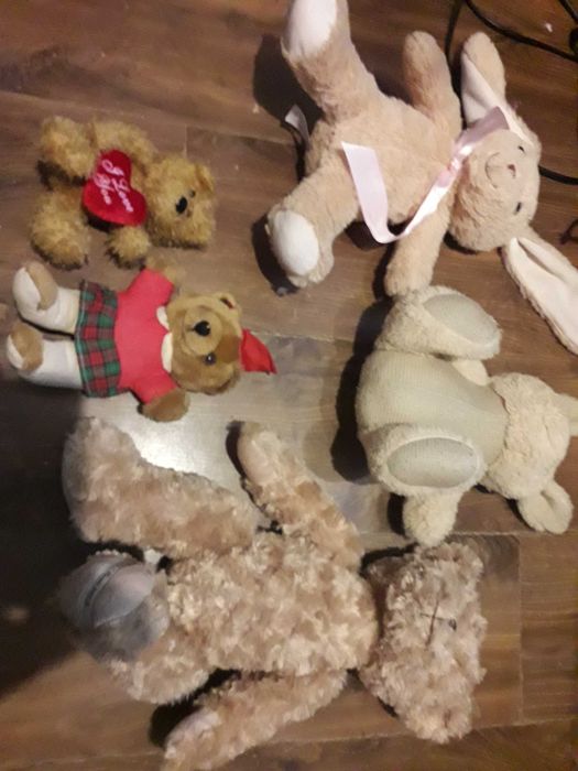 zestaw maskotek pluszaków miski i zające