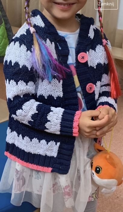 98-104 sweter rozpinany George granat paski róź