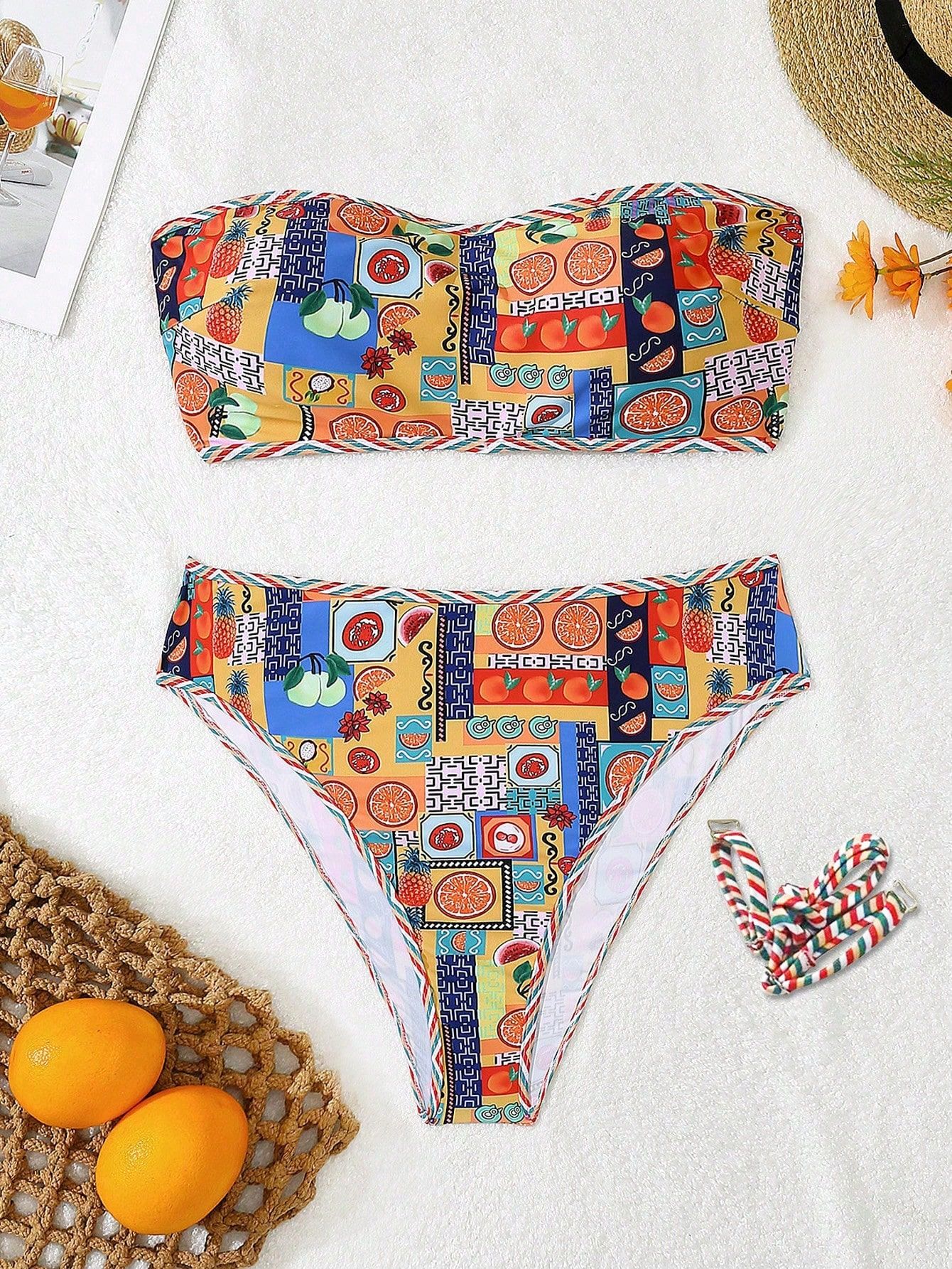 Strój Kąpielowy Dwuczęściowy Bikini Boho Wysoki Stan Shein Xl 42