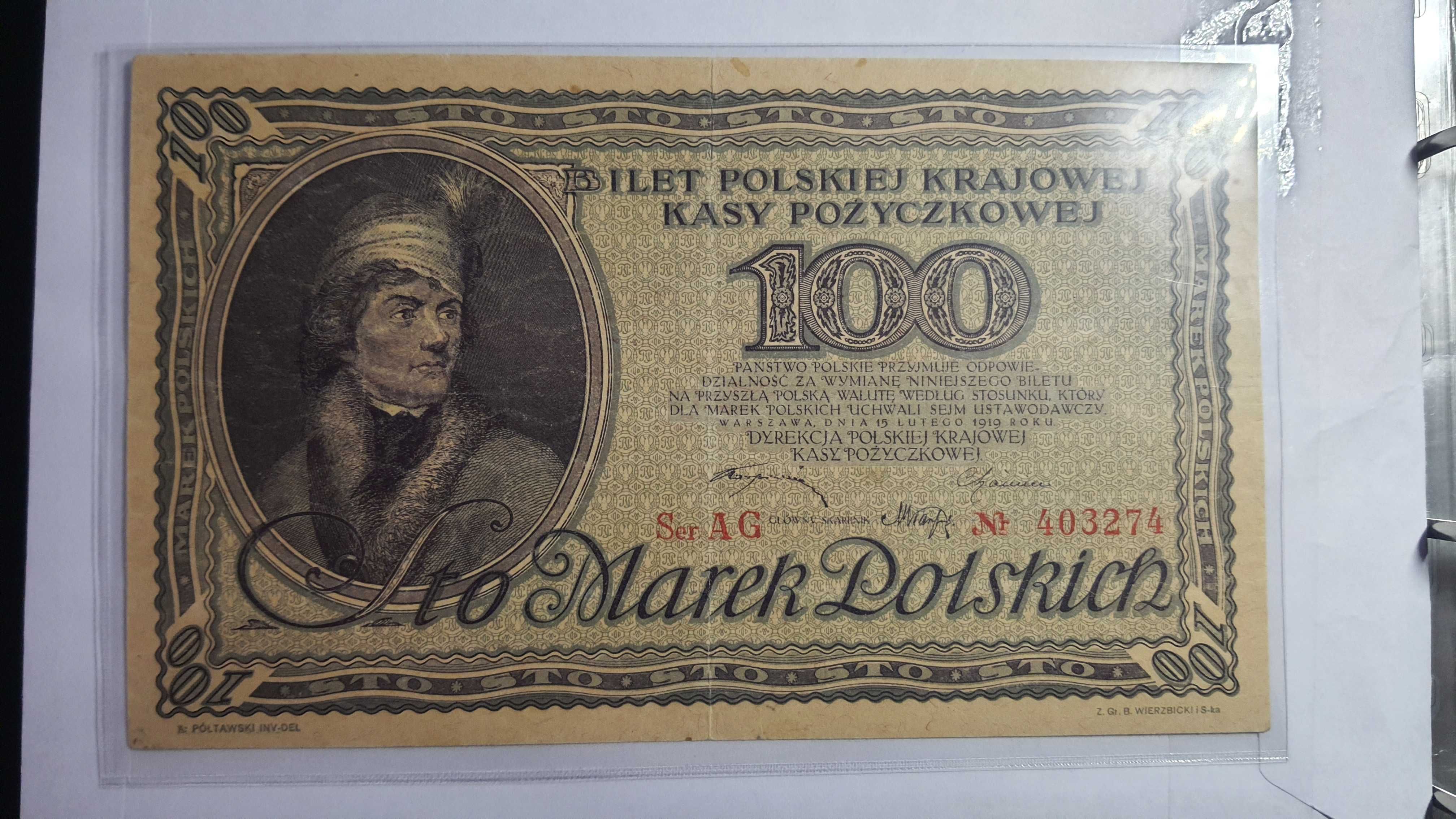 Rarytas !!! 100 MAREK POLSKICH 1919 s. AG