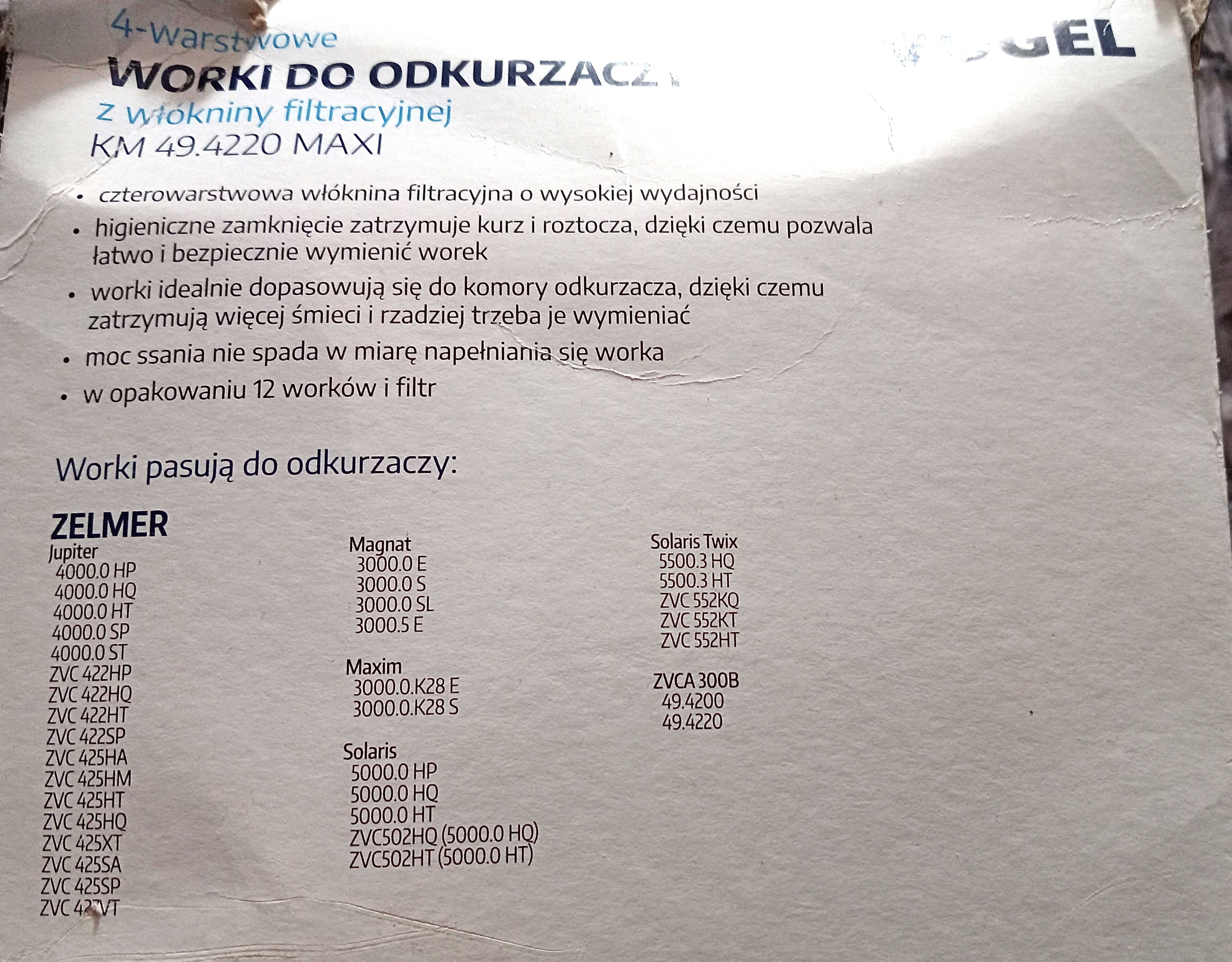 Worki do odkurzaczy Zelmer z włókniny filtracynej 4-warstwy  6 sztuk