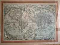 Gravura antiga do mapa do mundo duplo-hemisfério