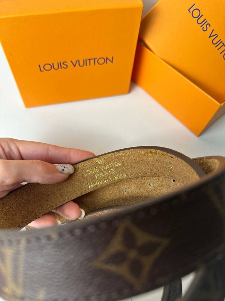 Skórzany pasek Louis Vuitton CIENKI monogram brązowy skóra naturalna