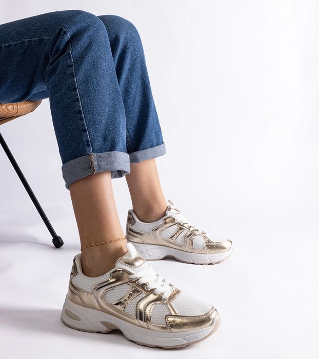 Biało-złote sneakersy sportowe Ena