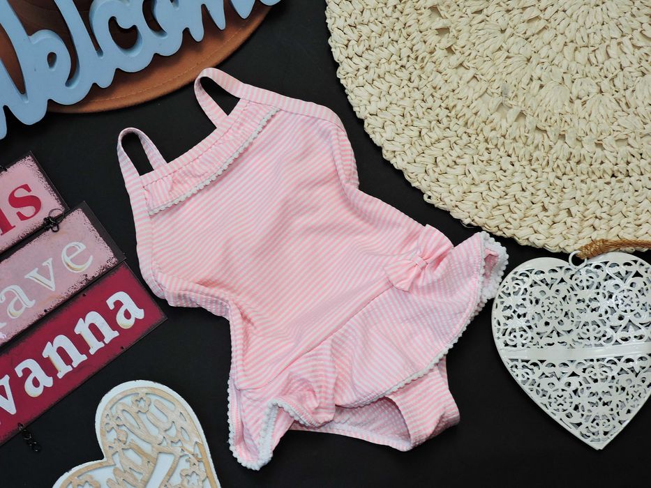 H&M - strój kąpielowy neon , falbanka r  86/92