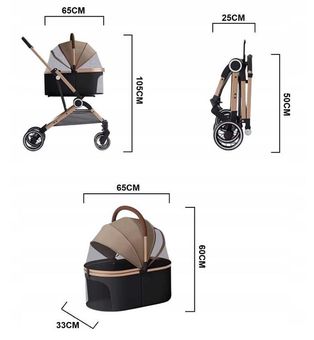 Wózek dla psa psów Różowe złoto gondola spacerówka składany do 20kg