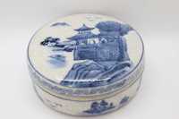 Caixa Porcelana Chinesa branco azul paisagem XX 12 cm antiga