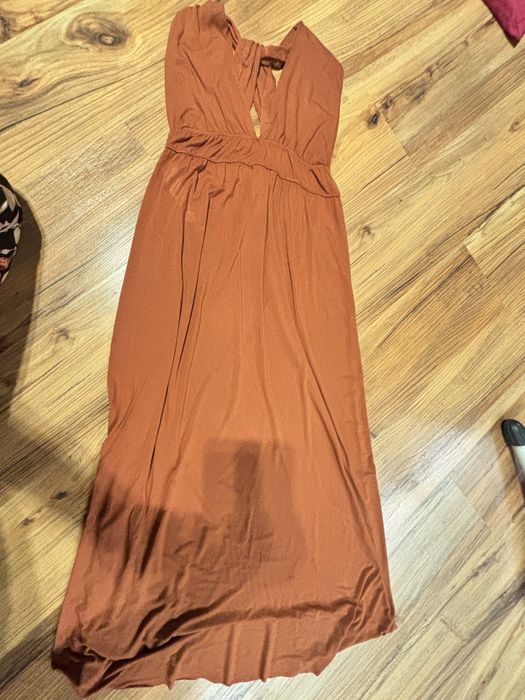 Ruda długa sukienka,letnia maxi sukuenka