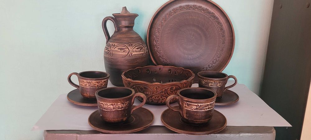 Набір з червоної глини Кавовий . Керамічний посуд