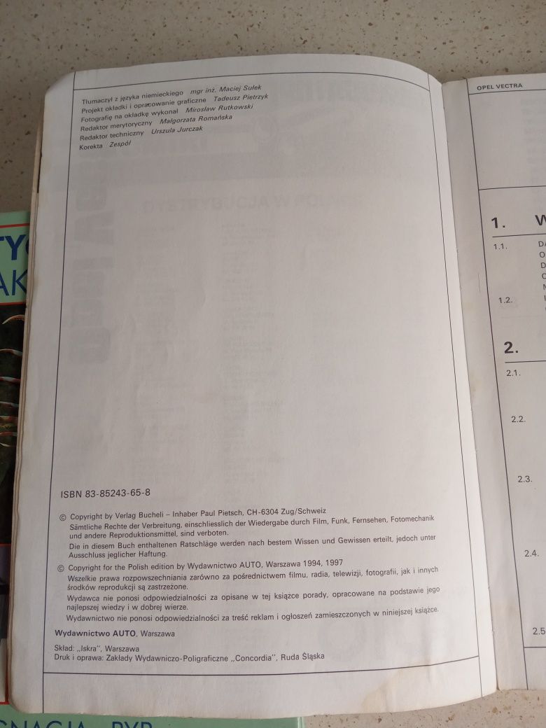 Książka opel Vectra obsługa i naprawa