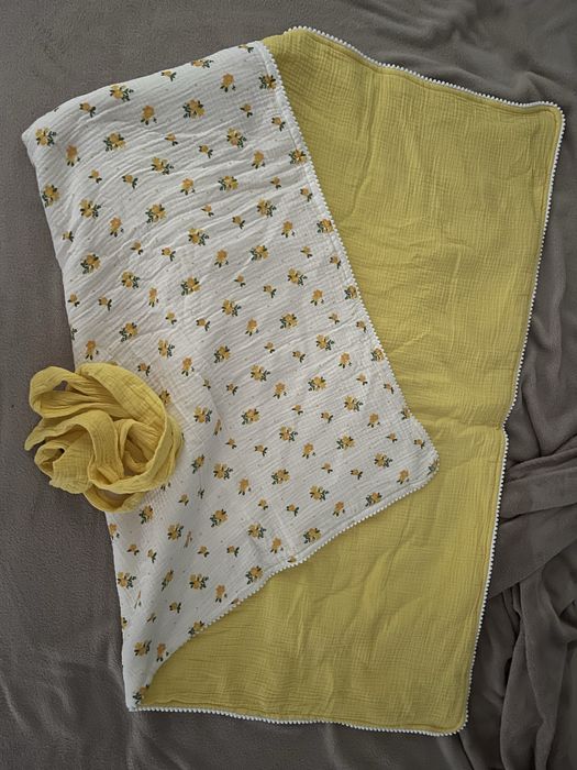Конвертик конверт на виписку ковдра муслін білий жовтий