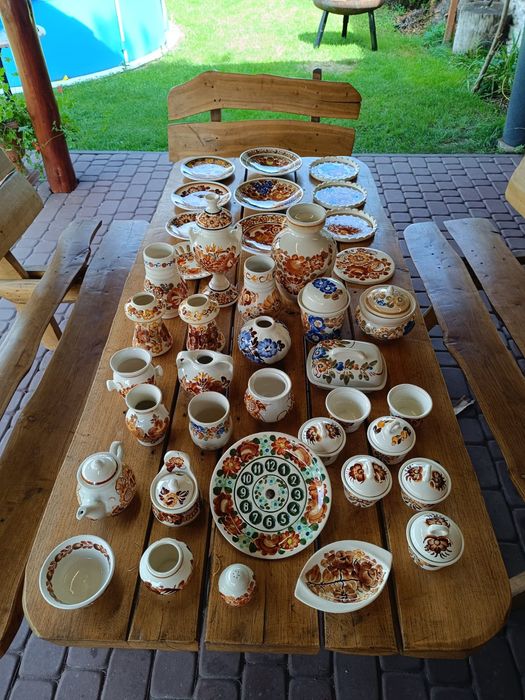 Zestaw naczyń ceramicznych włocławek/koło ręcznie malowane