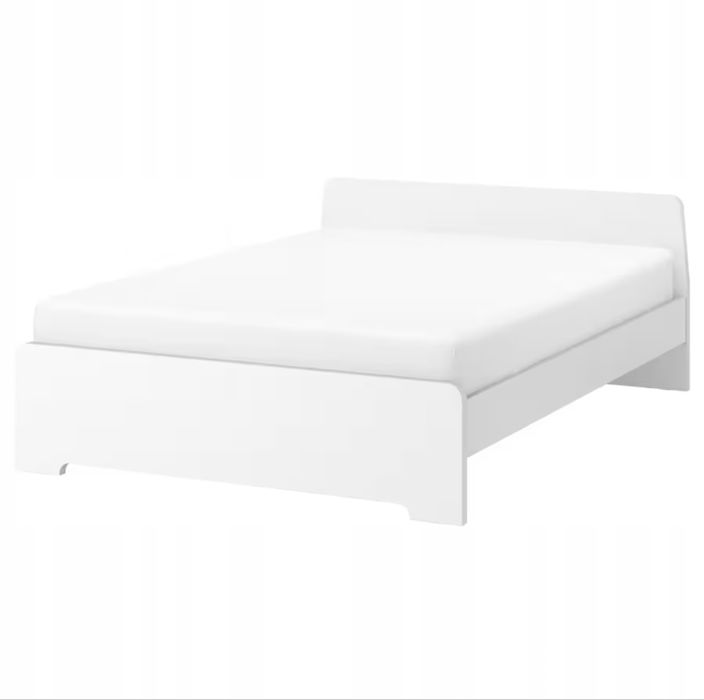 Łóżko podwójne IKEA ASKVOLL 160 cm szer. białe z dnem i materacem.