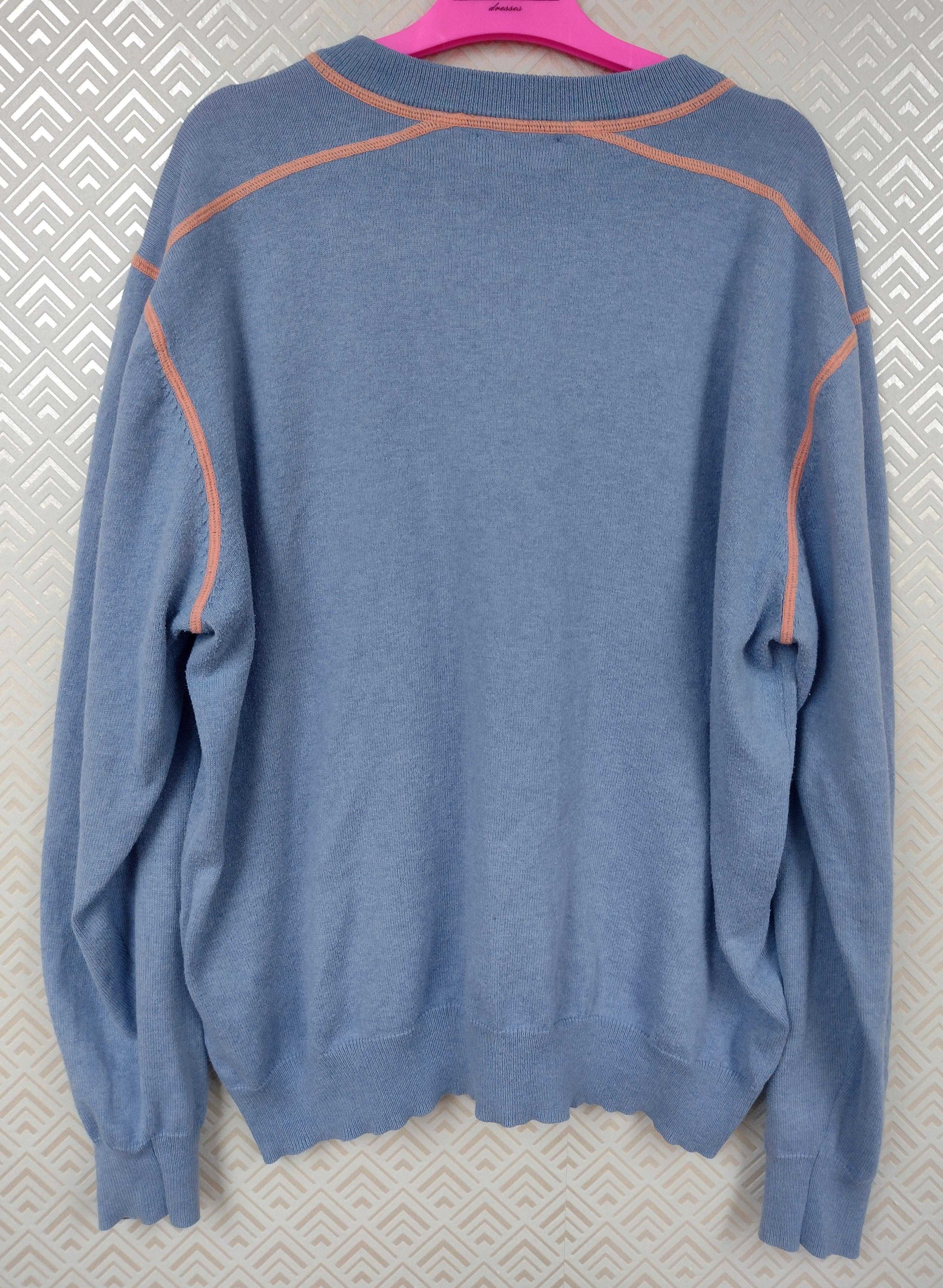 Sweter w serek bawełna kaszmirM męski damski unisex długi rękaw błekit
