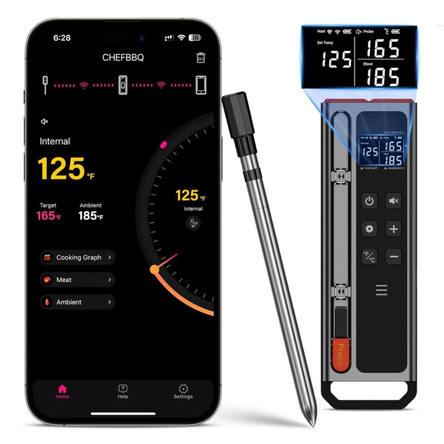 Bezprzewodowy termometr do mięsa grill bluetooth LCD