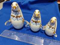 Conjunto de 3 pinguins em porcelana e cristal swaroski