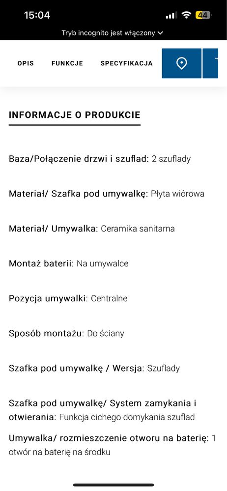 Szafka łazienkowa z umywalką