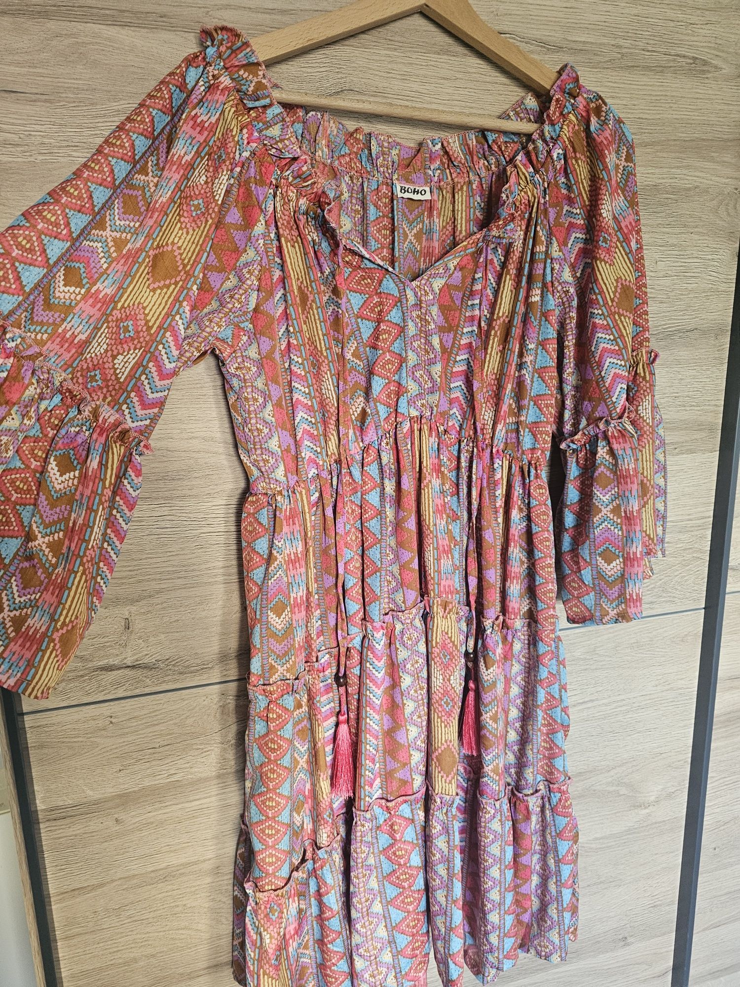 Letnia jedwabna sukienka boho hiszpanka jedwab rozm uniwersalny