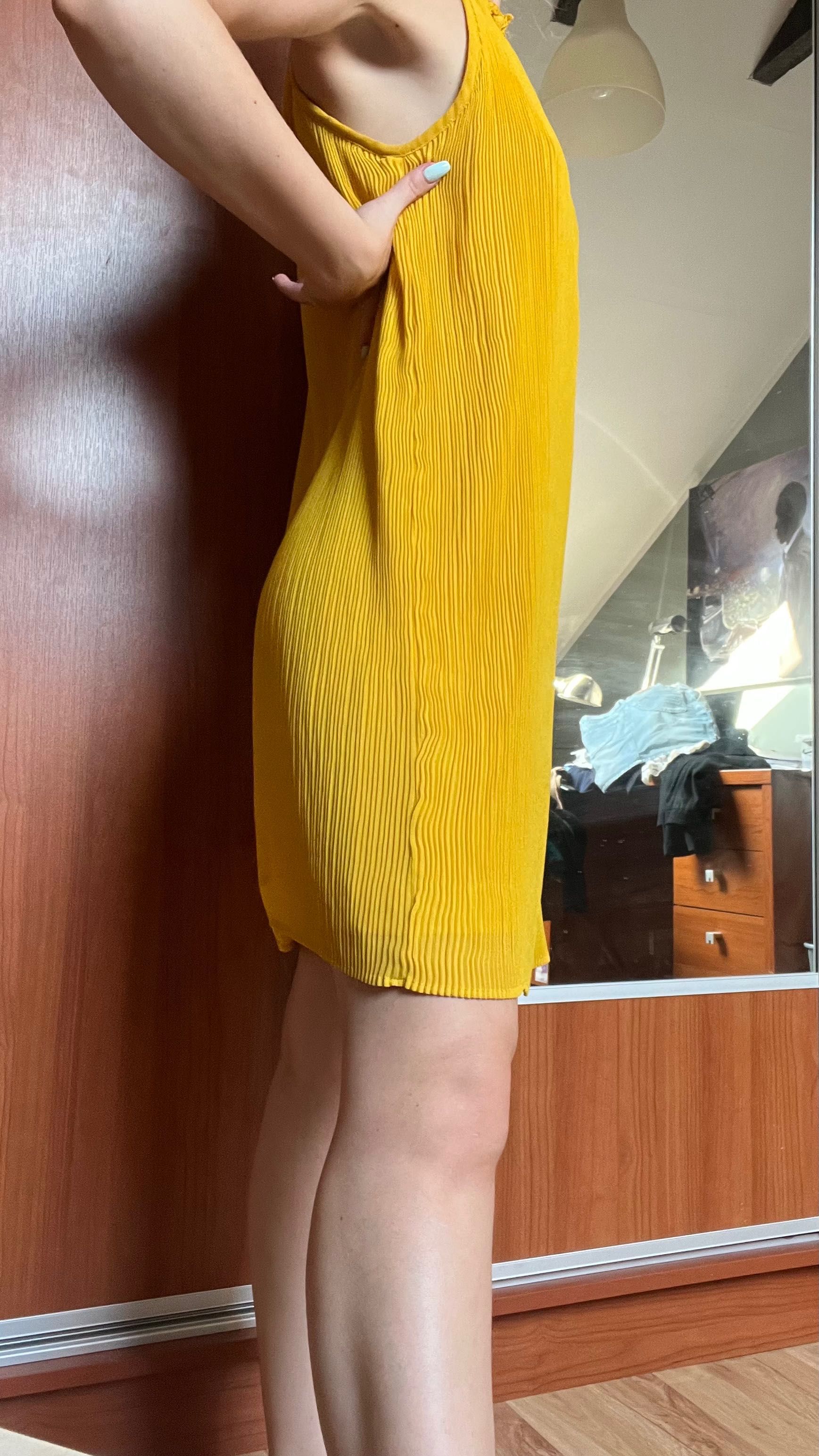 Żółta Sukienka na wesele mango nowa rozmiar s plisowana