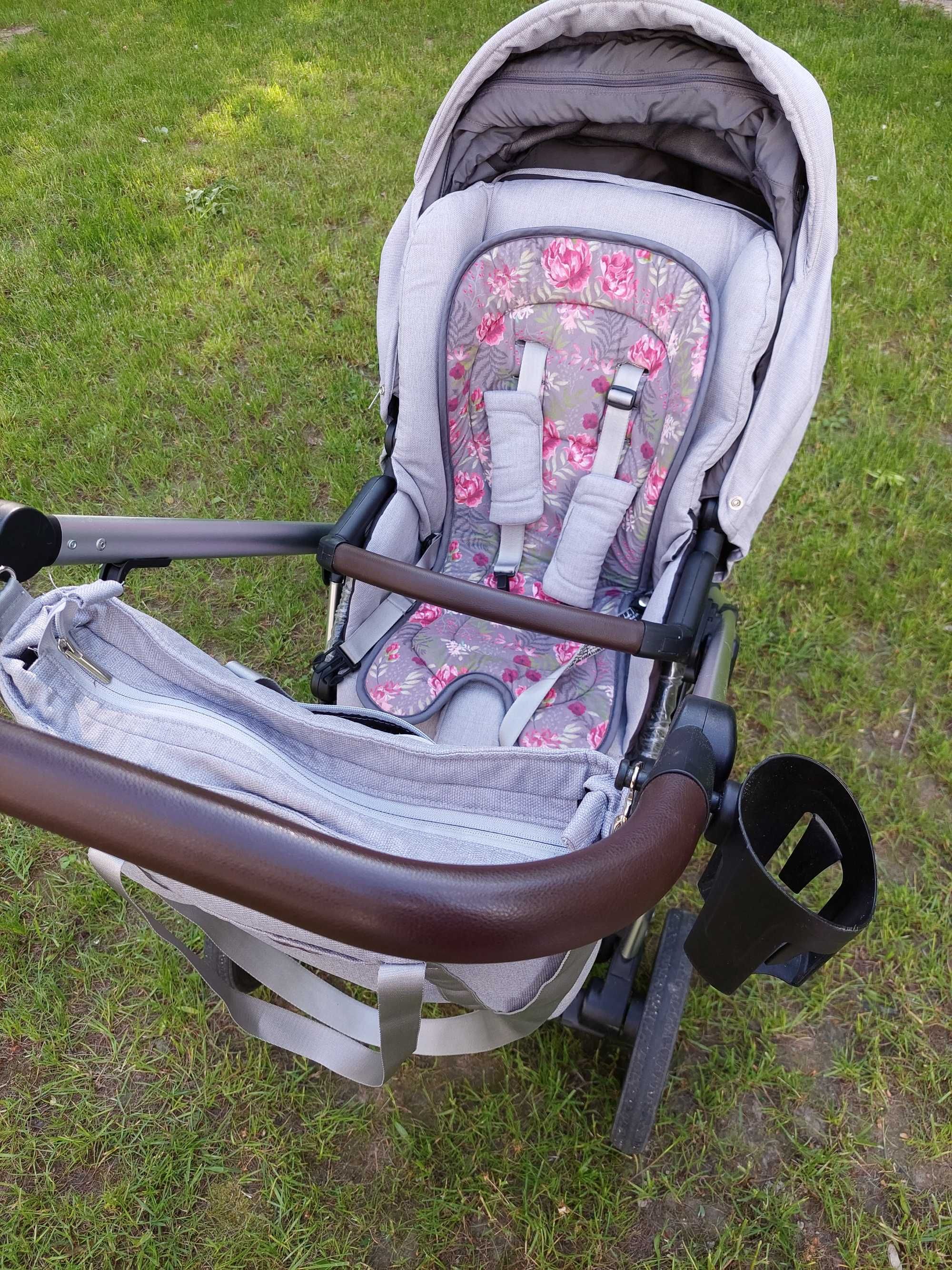 Baby design bueno Grey peony wózek 3w1 gondola+ spacerówka + mufka