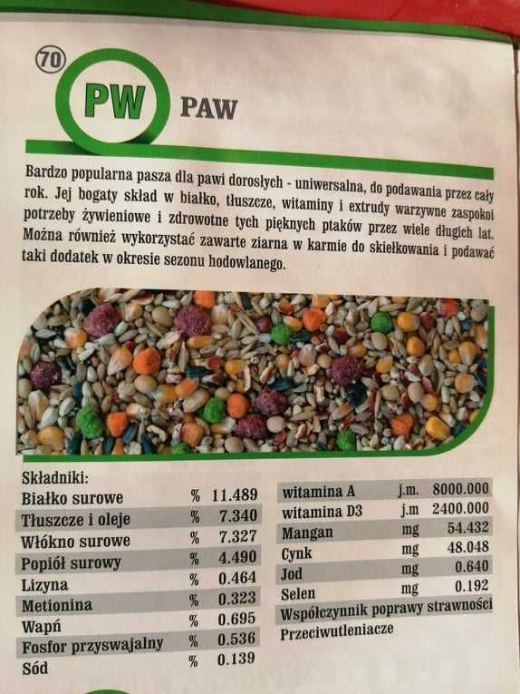 Karma dla pawi, pełnowartościowa mieszanka, 10kg