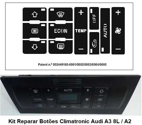 Kit Vinil Reparação Botões Interior Audi A3 8L / 8P