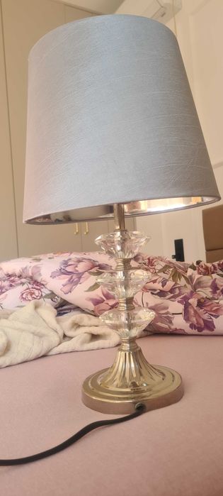 Lampka nocna, lampa stojąca 2 sztuki, kryształ, popiel abażur