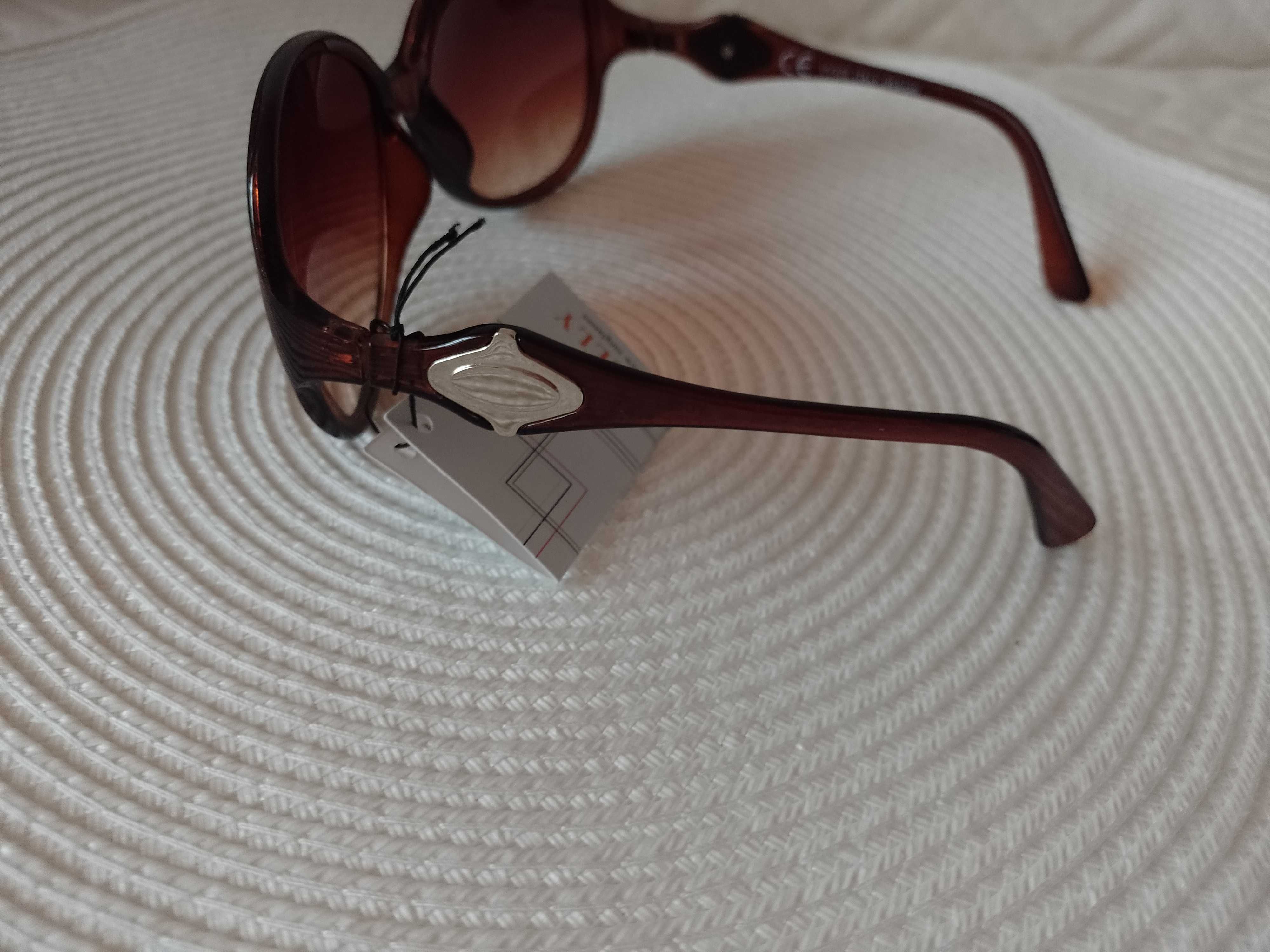Brązowe, Bogato zdobione okulary przeciwsłoneczne, Muchy, NOWE