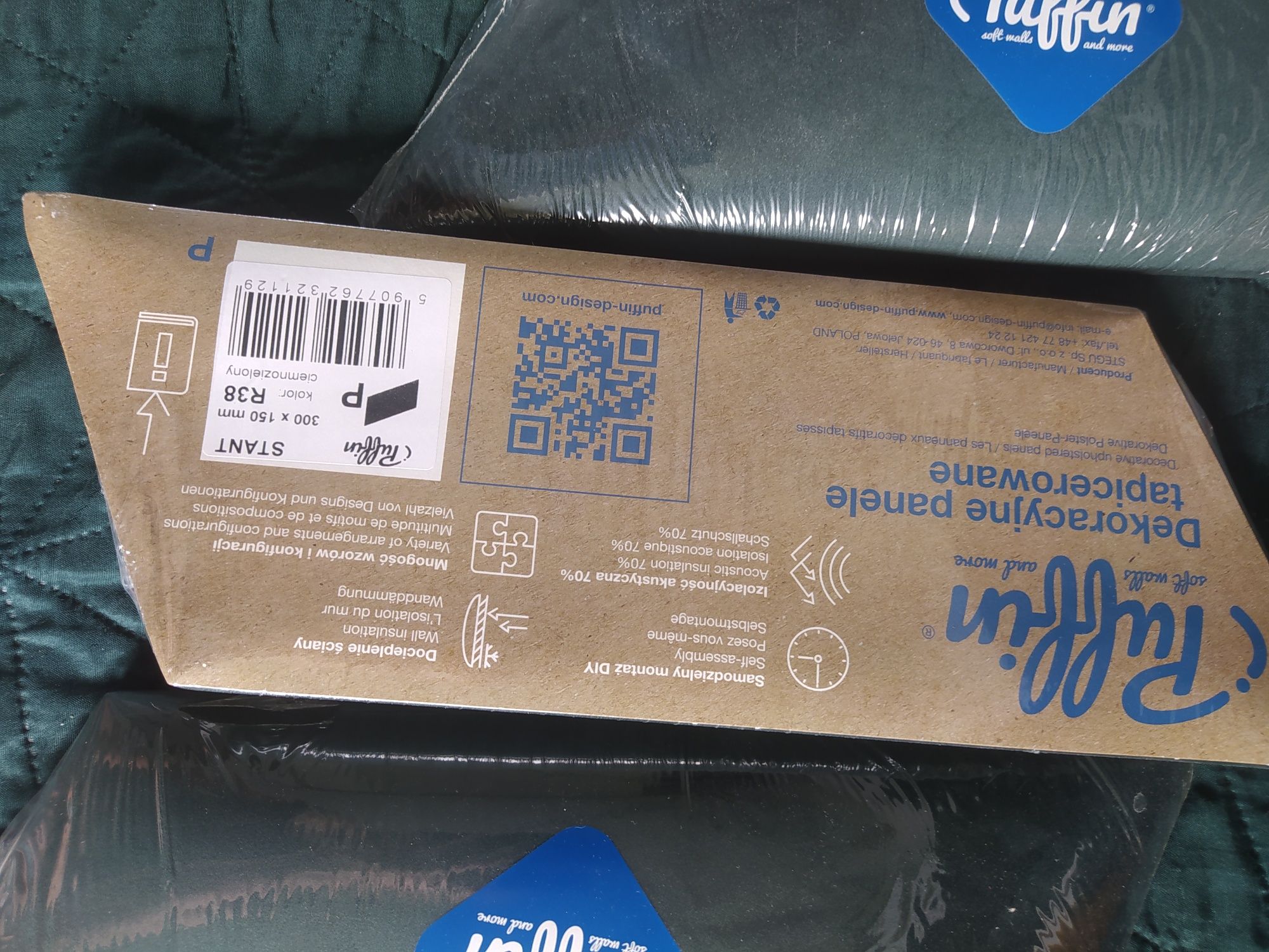 Panele tapicerowane 30x15 cm 7 sztuk ciemna zieleń